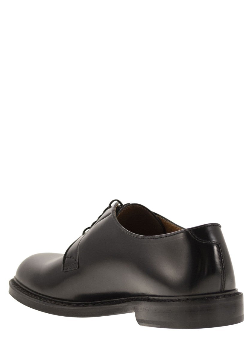 Doucal's Black Calfskin Derby Shoes With 5-Hole Lace-Up Design