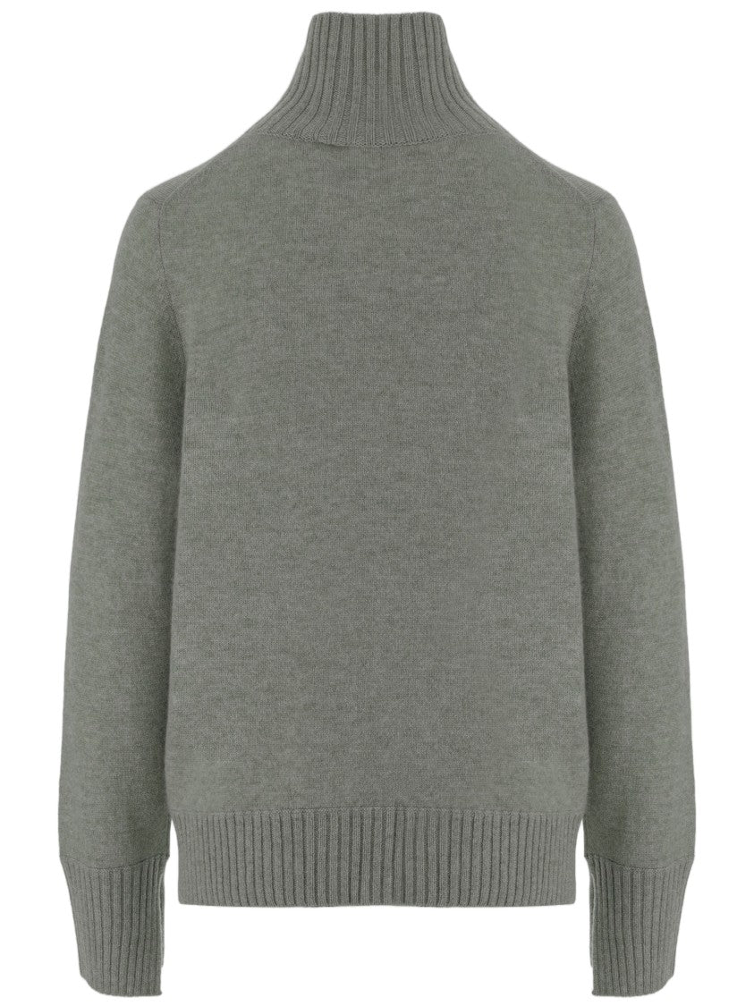 Allude Green Ribbed Turtleneck Cashmere Sweater