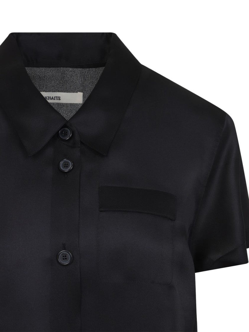 Khaite Long Shirt Dress In Flowing Black Organza