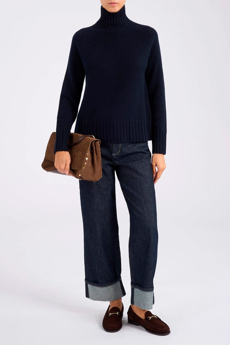 Max Mara Navy Smmmantova Chunky Funnel-Neck Wool-Blend Sweater