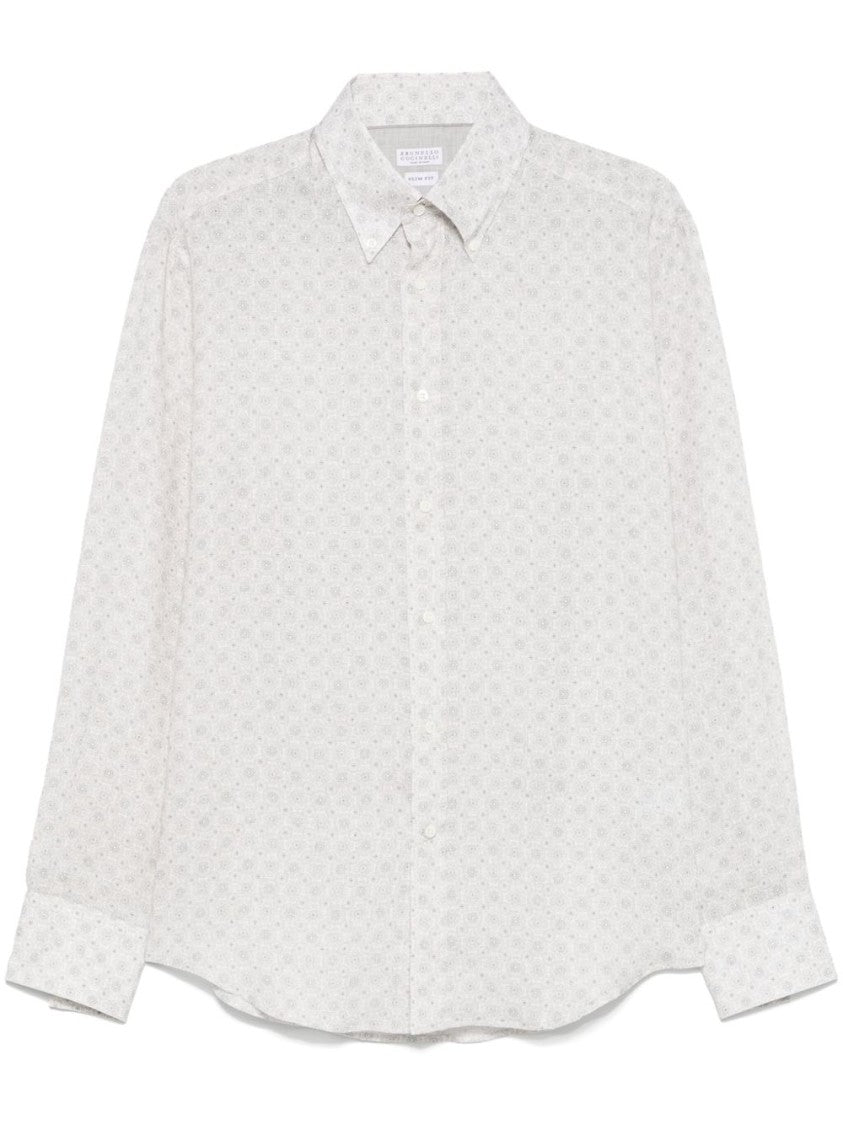 Brunello Cucinelli Linen Grey Shirt With Classic Button-Down Design