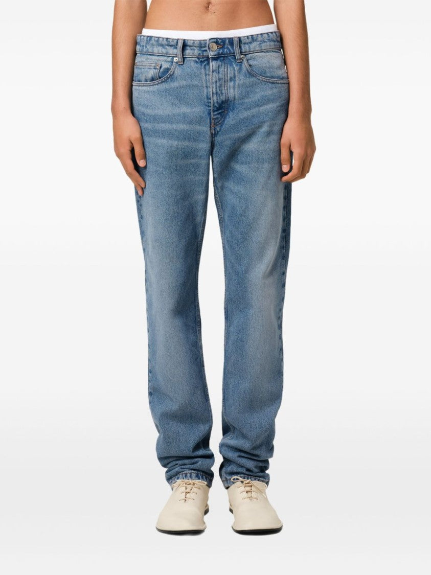 Ami Paris Indigo Blue Whiskering Effect Denim Jeans