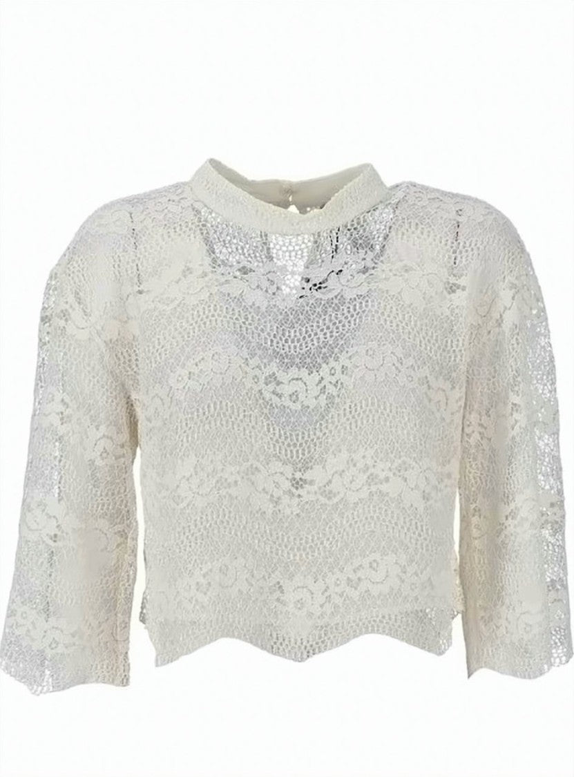 Twin-Set Macramé Lace Pencil Collar Blouse