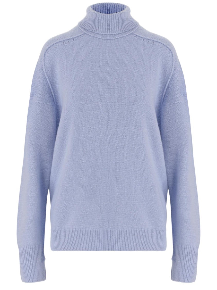 Carven Light Blue Ribbed Oversized High Neck Cashmere Sweater