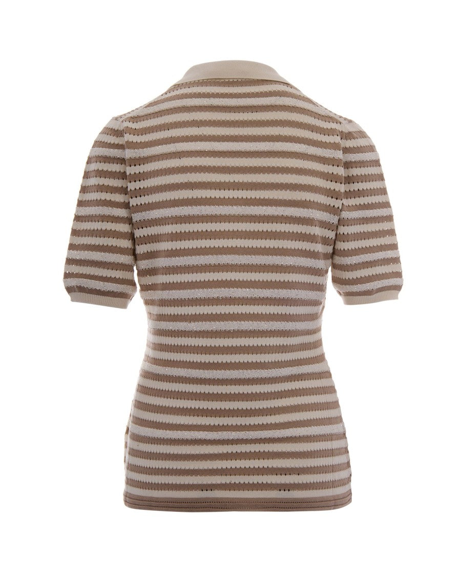Fabiana Filippi Polo Top With Micro Paillettes And Lace Stripes