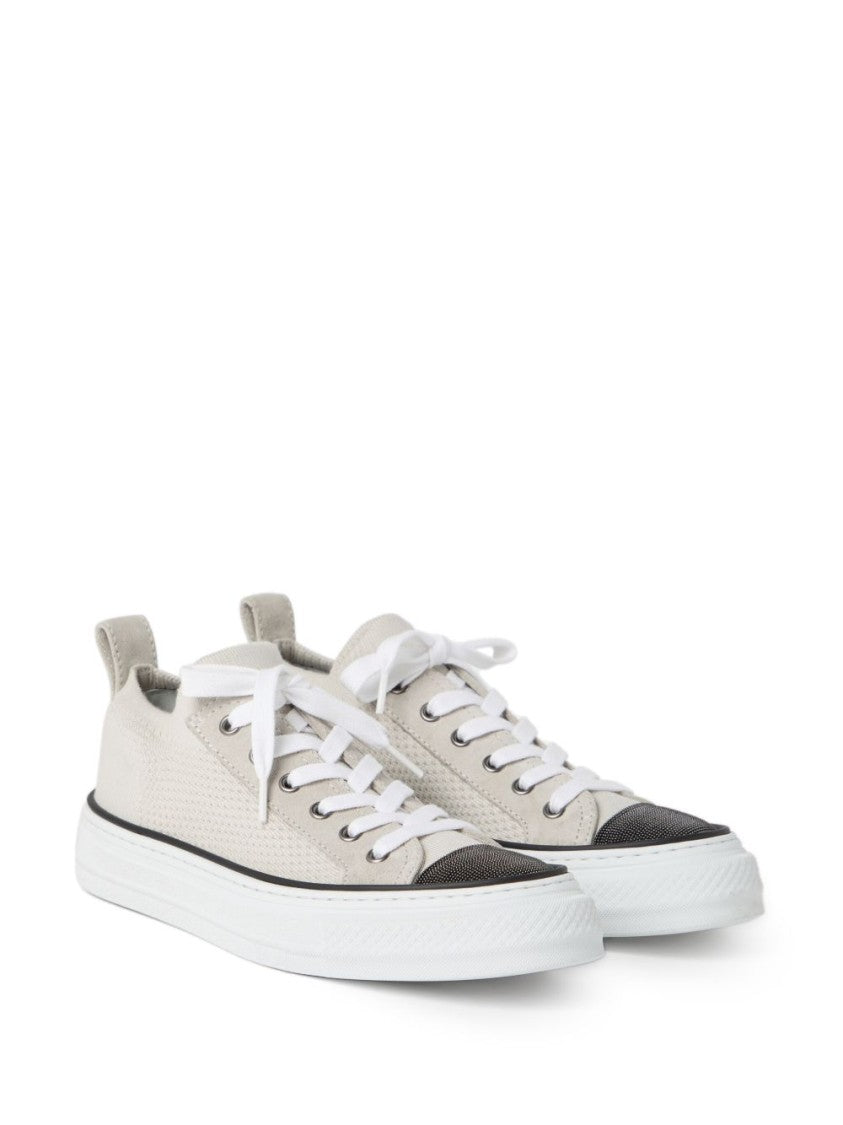 Brunello Cucinelli Lace-Up Sneakers With Breathable Mesh And Contrasting Toe Cap