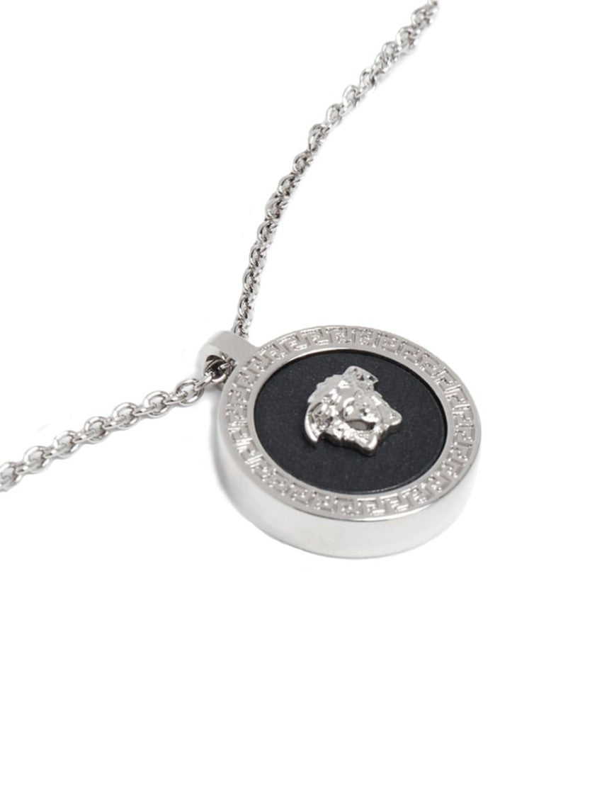 Versace Silver-Toned Brass Necklace With Medusa Emblem And Adjustable Chain