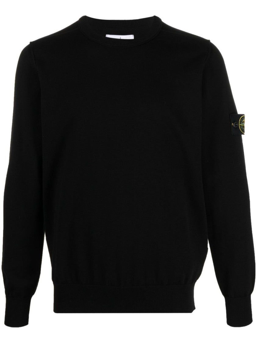 Stone Island Ribbed Crewneck Sweater With Signature Badge