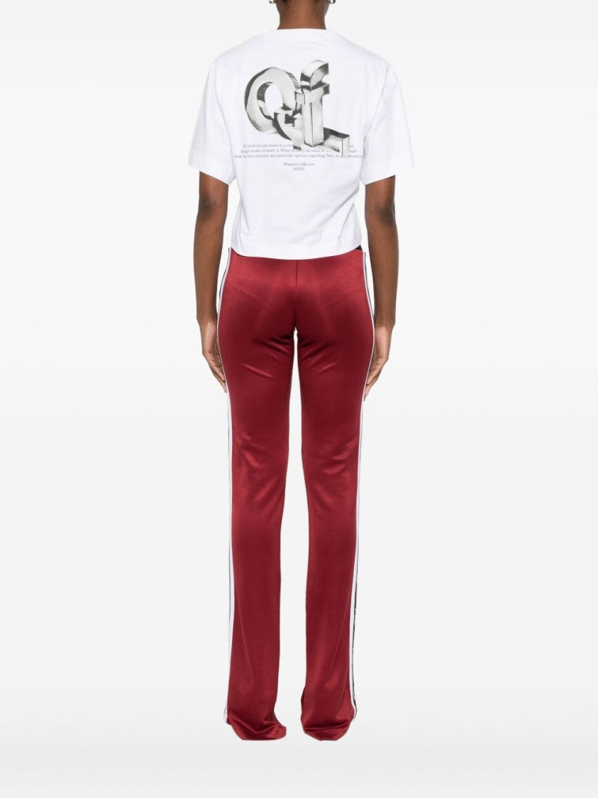 Off-White Cropped T-Shirt With Silver Graphics