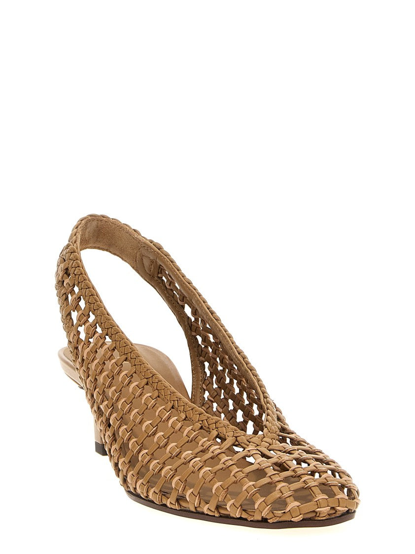Fendi Hand-Woven Leather Slingback With Metal Logo