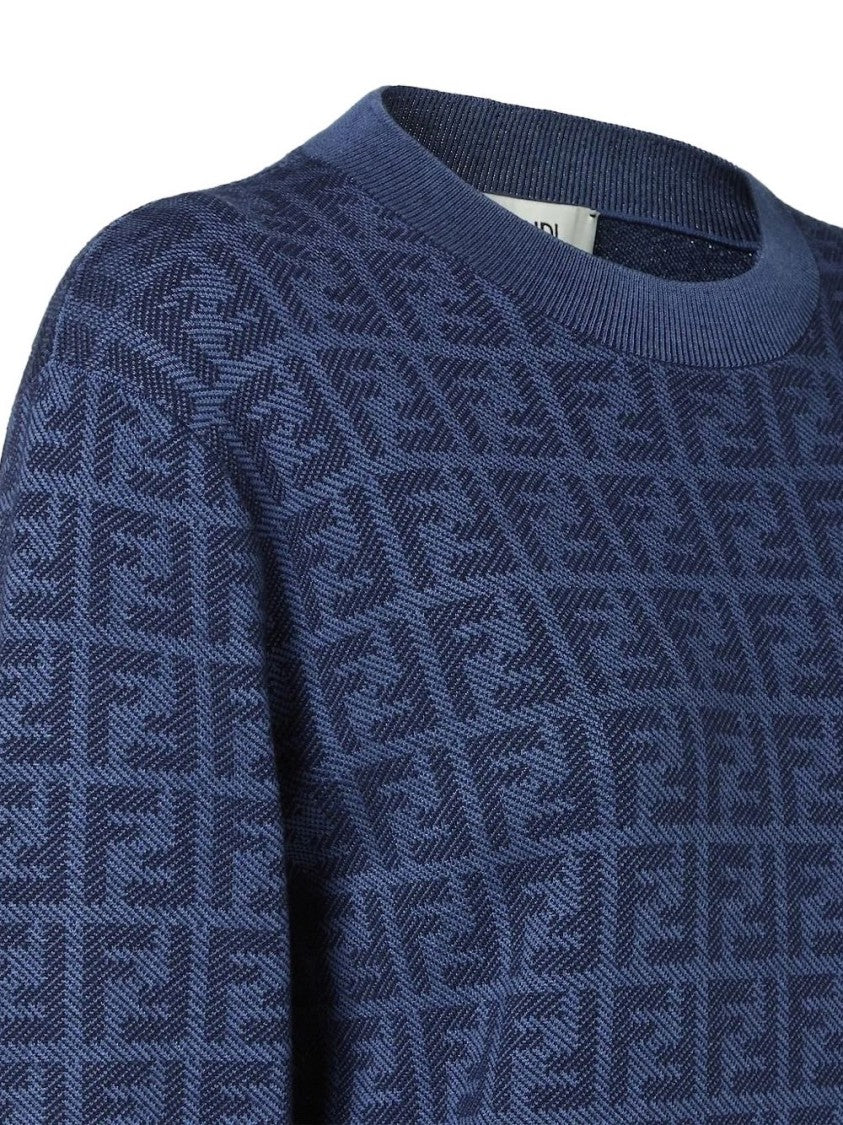 Fendi Textured Crew Neck Sweater With Geometric Design