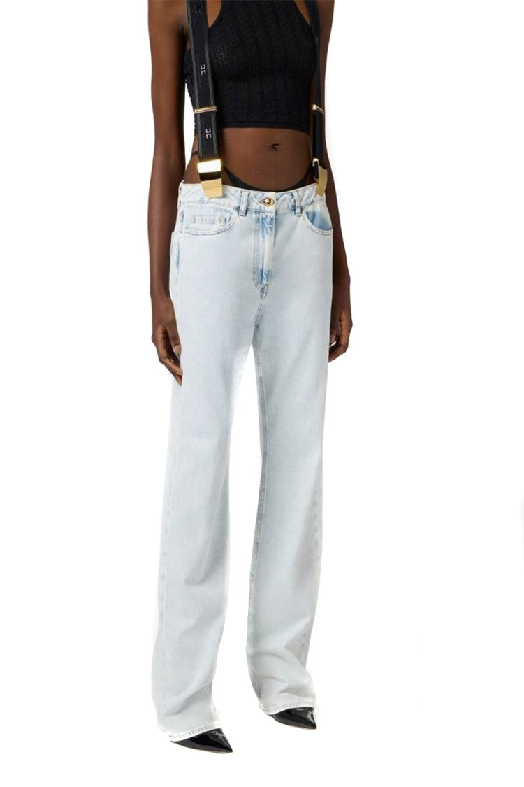 Elisabetta Franchi High-Waisted Light Wash Jeans With Suspenders