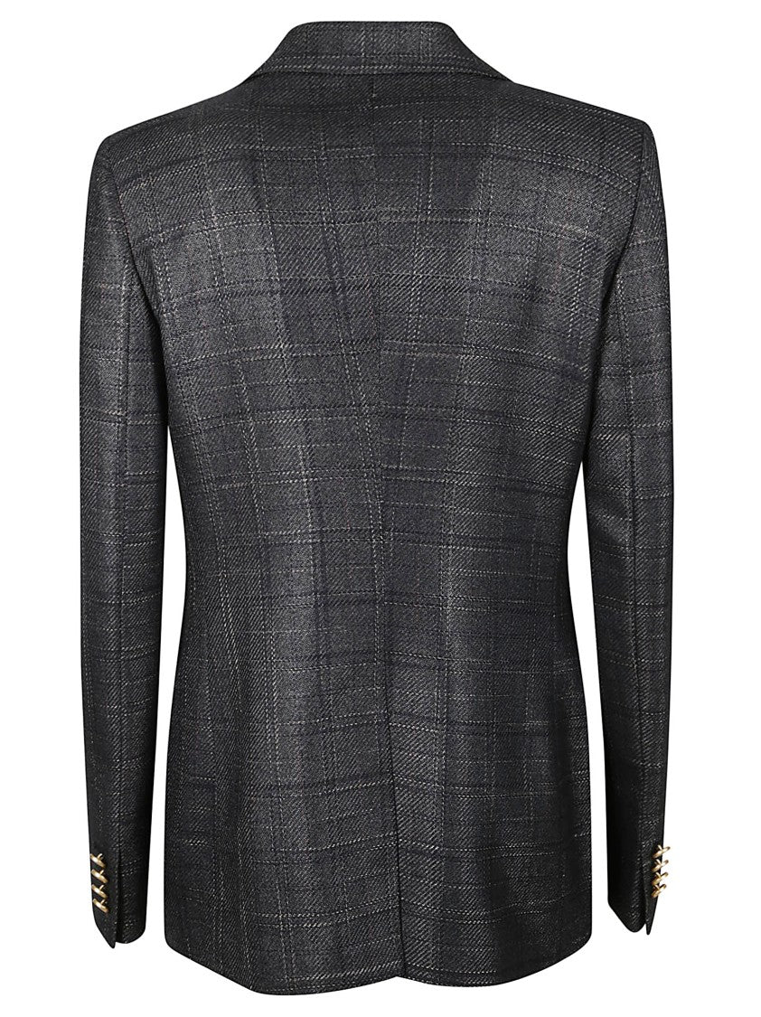 Tagliatore Tailored Black Checkered Jacket With Gold-Tone Accents