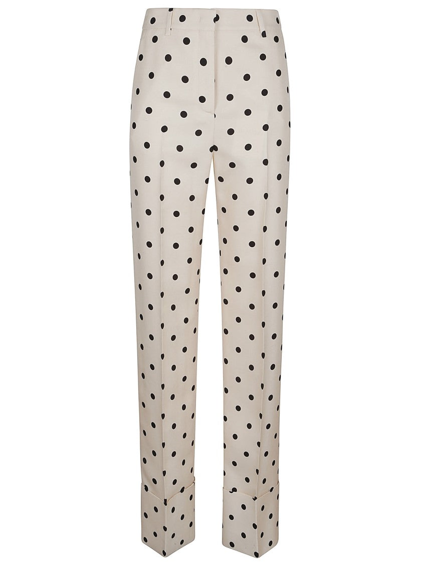 Valentino High-Waisted Cream Trousers With Large Black Polka Dots