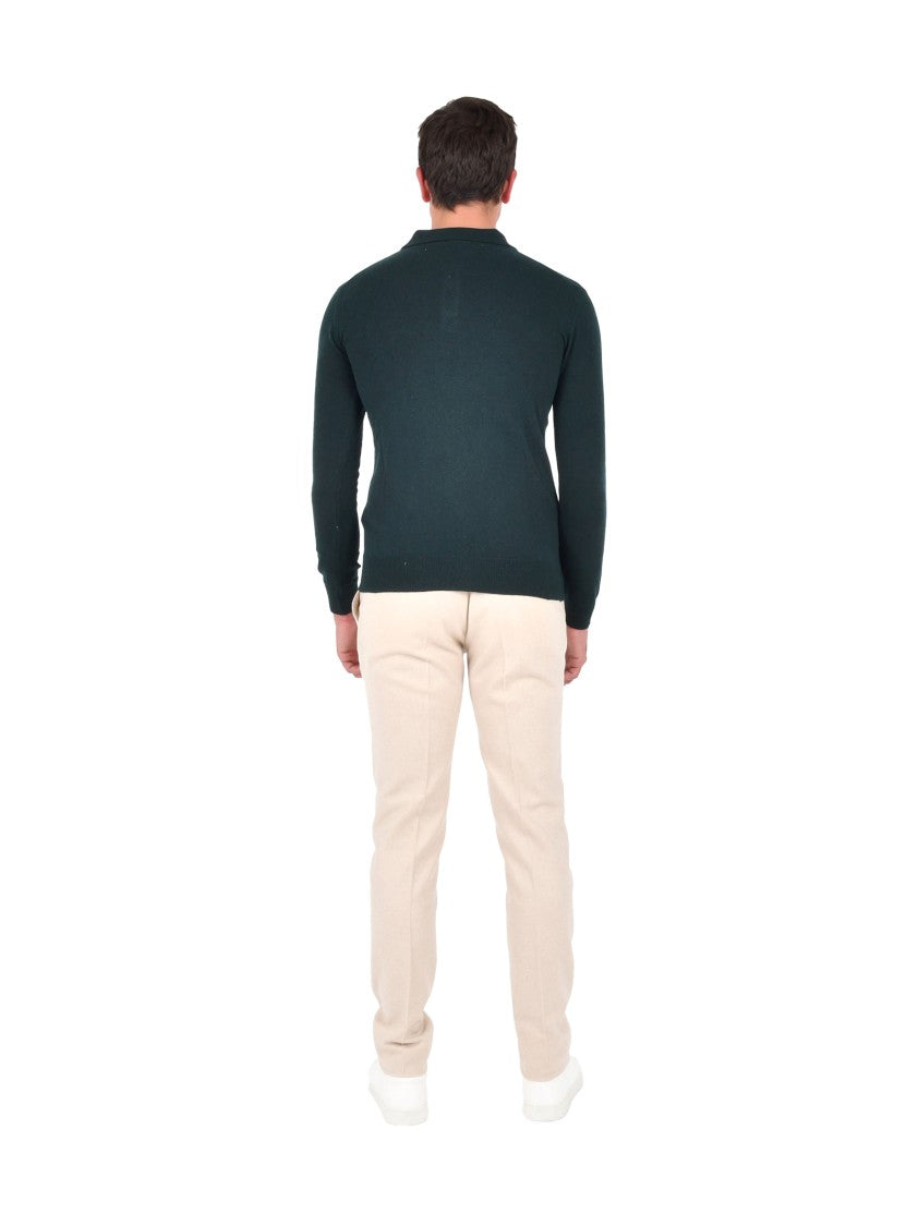 Franzese Collection Long-Sleeved Polo Sweater In Bottle Green Cashmere Blend