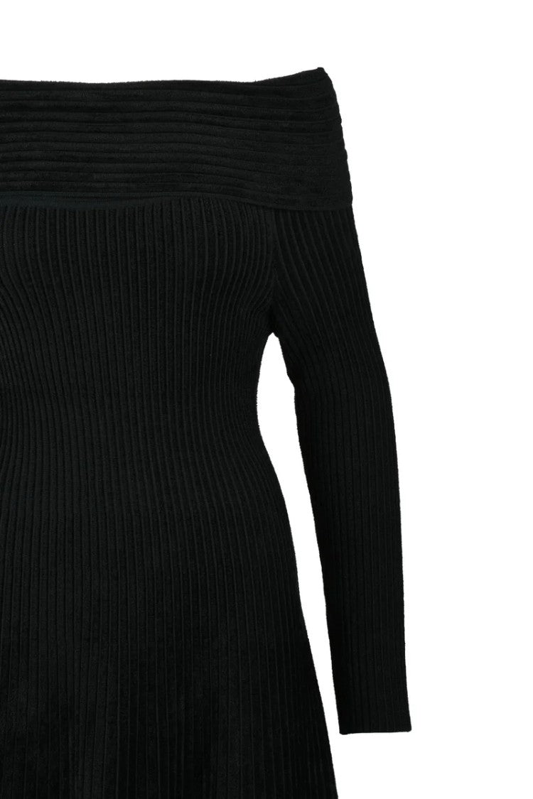 Antonino Valenti Long Chenille Boat Neck Dress - Black