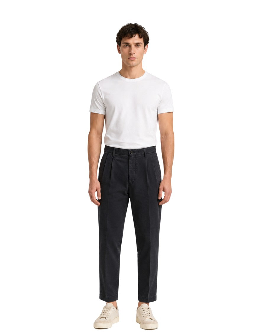 Nine In The Morning Black Fold 2 Pleated Stretch-Cotton Chino Pants
