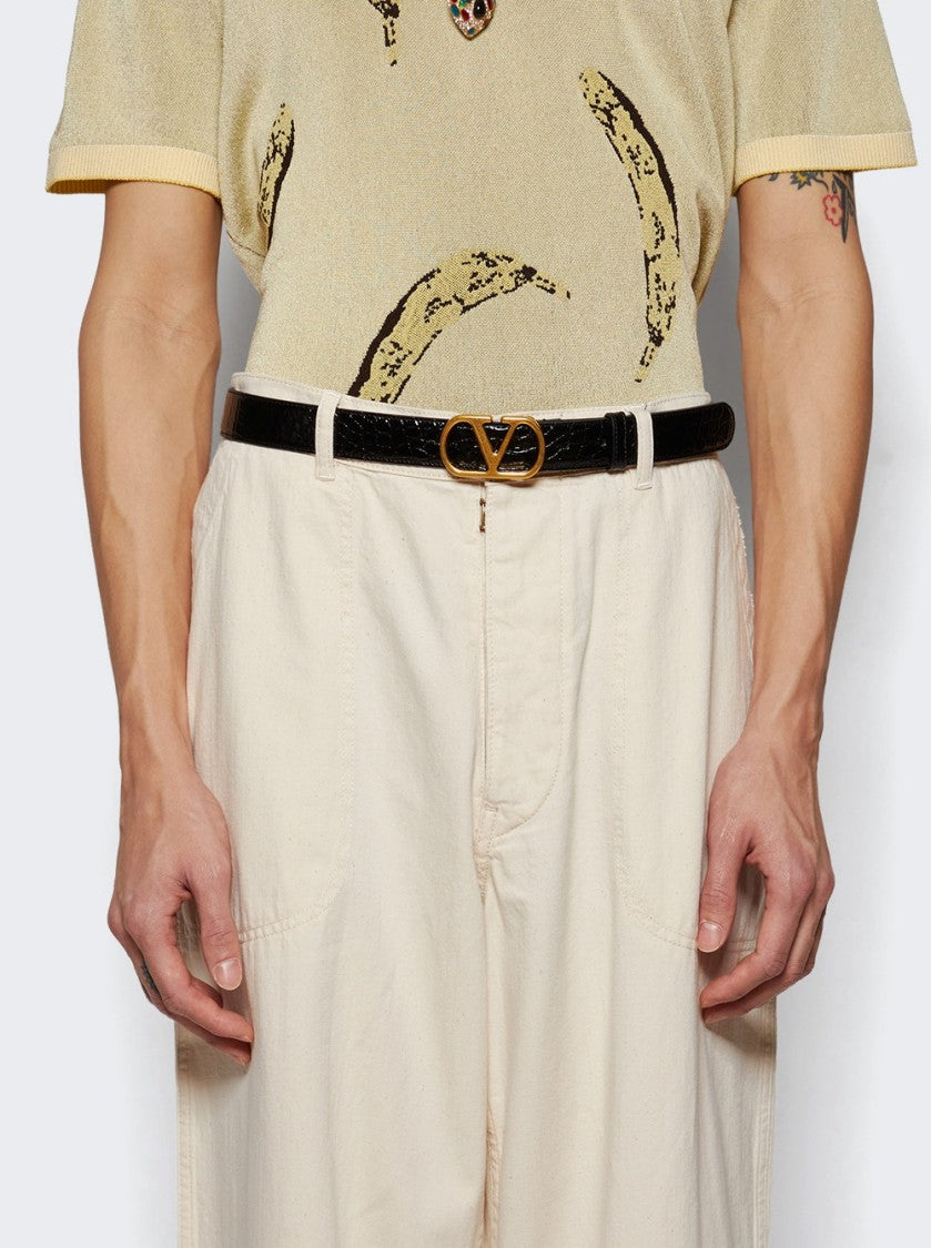 Valentino Vlogo Signature Crocodile Belt Black