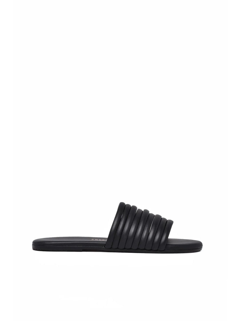 Tkees Black Padded Ribbed Strap Leather Slides