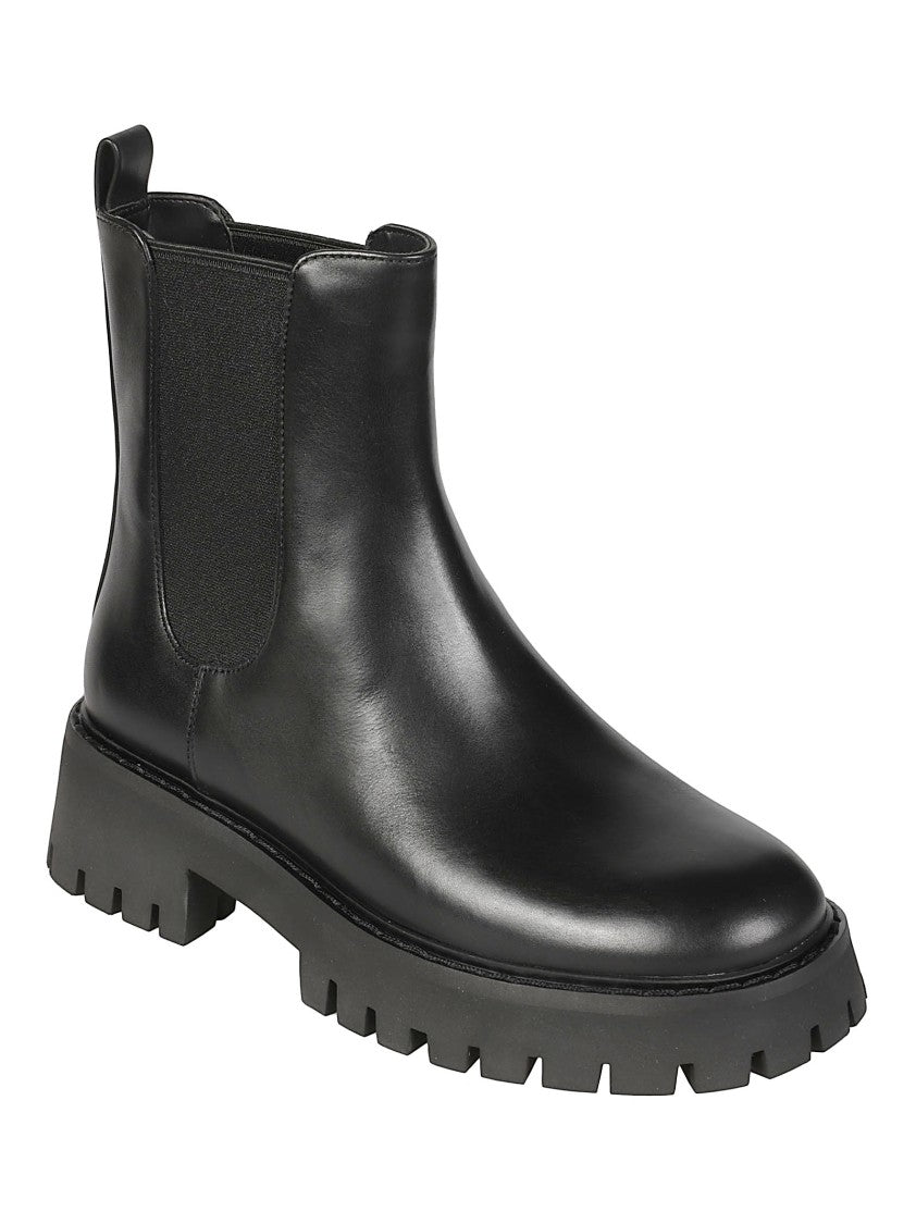 Michael Kors Asher Flat Black Leather Lug Sole Ankle Boots