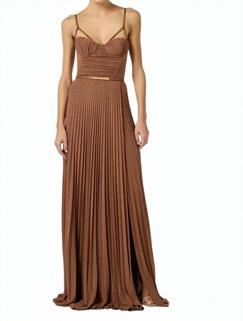 Elisabetta Franchi Lamé Jersey Belted Evening Dress
