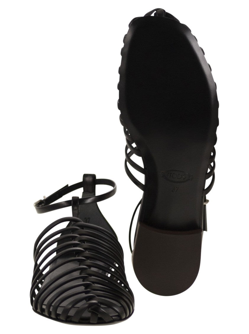 Tod's Crisscross Calfskin Leather Sandal With Ankle Strap