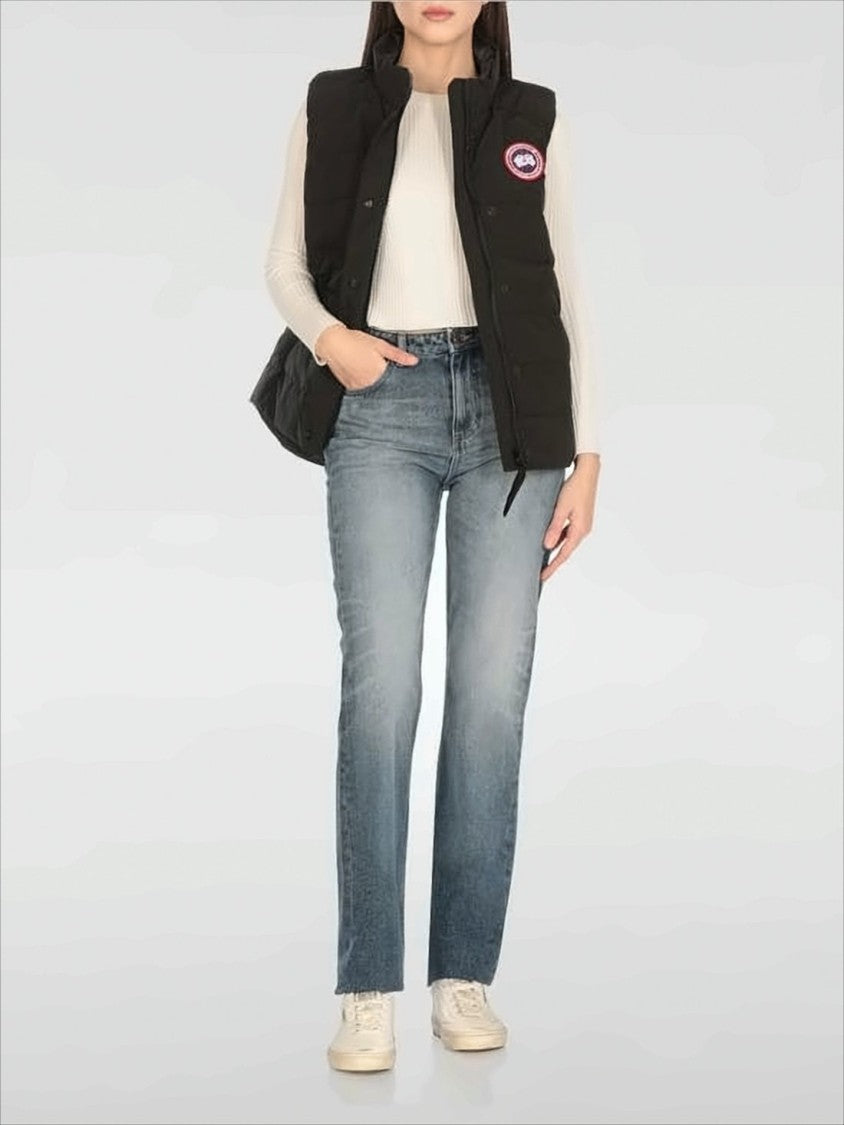 Canada Goose Quilted Black Vest With High Collar And Snap-Button Closure
