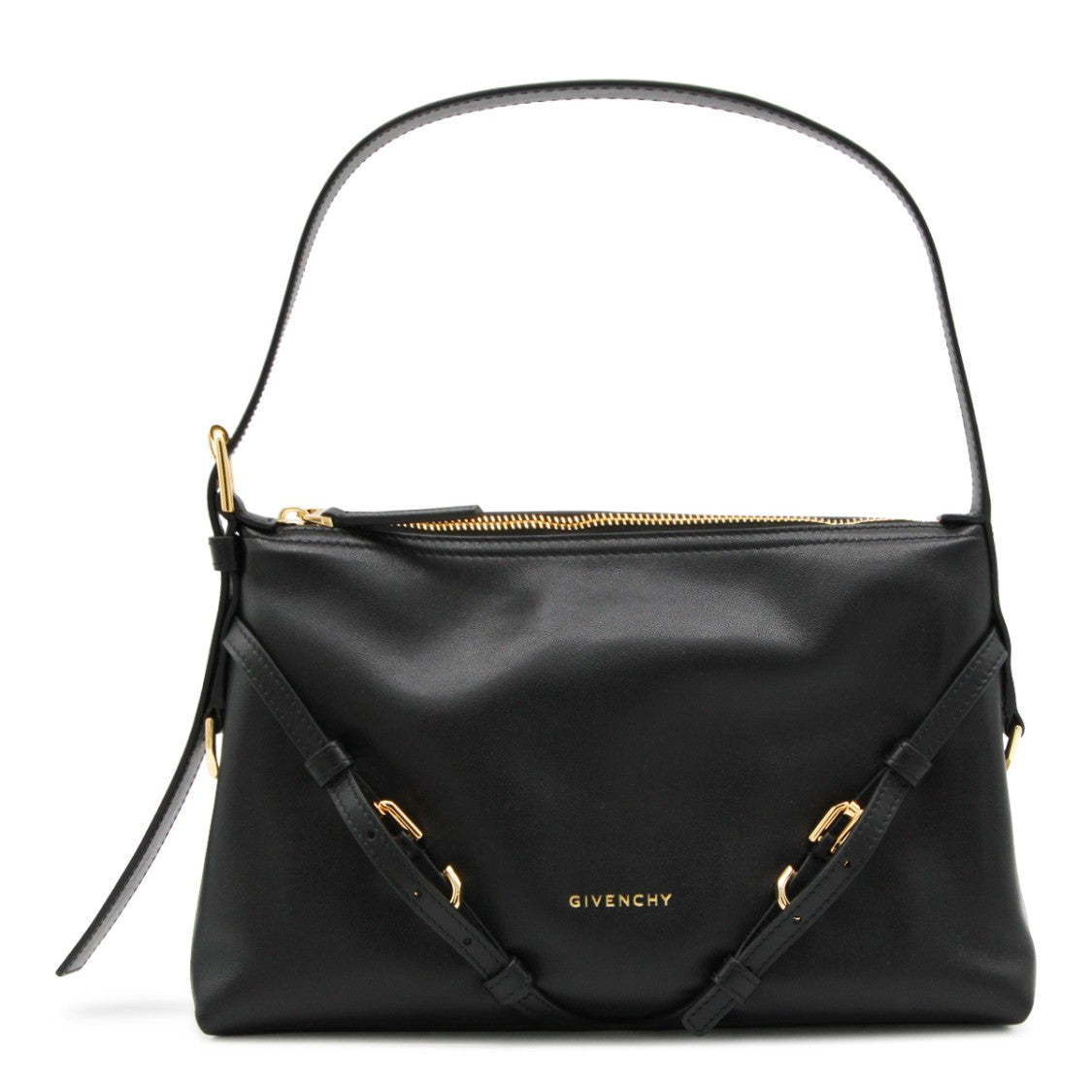 Givenchy Voyou Black Gold-Tone Buckles Leather Shoulder Bag