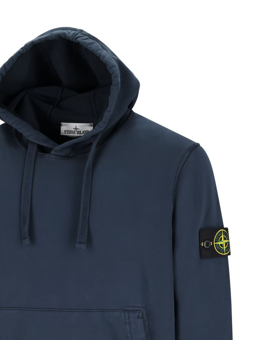 Stone Island Classic Fit Blue Hooded Sweatshirt With Minimalist Design