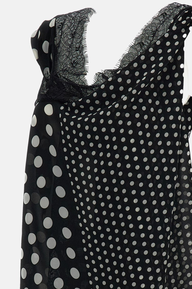 Junya Watanabe Black Polka Dot Lace Insert Tank Top
