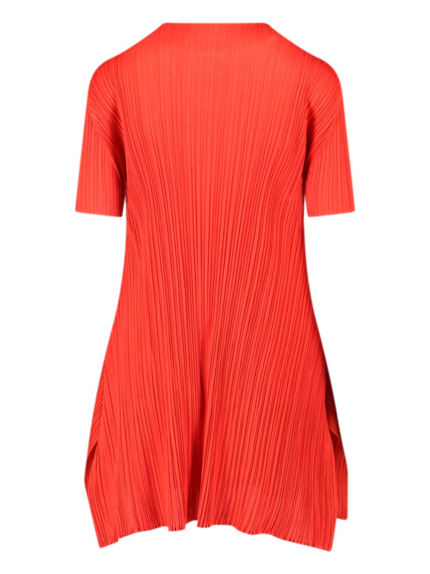 Pleats Please Flowing Red Dress With Vertical Pleats