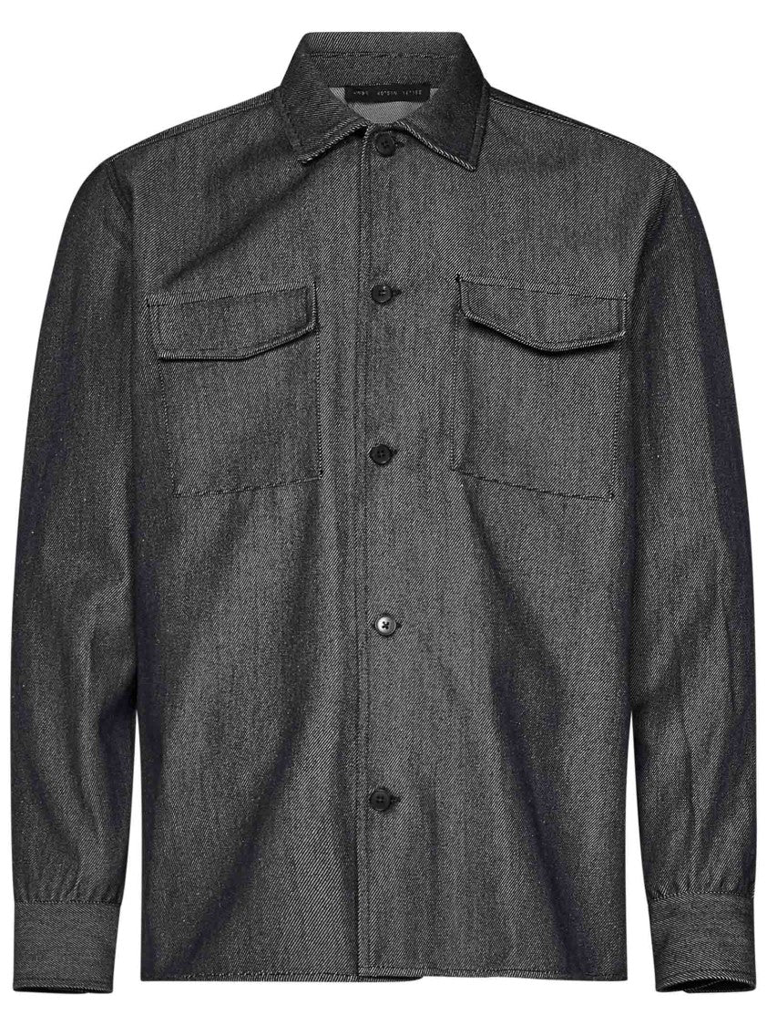 Low Brand Textured Wool Denim Overshirt With Flap Pockets