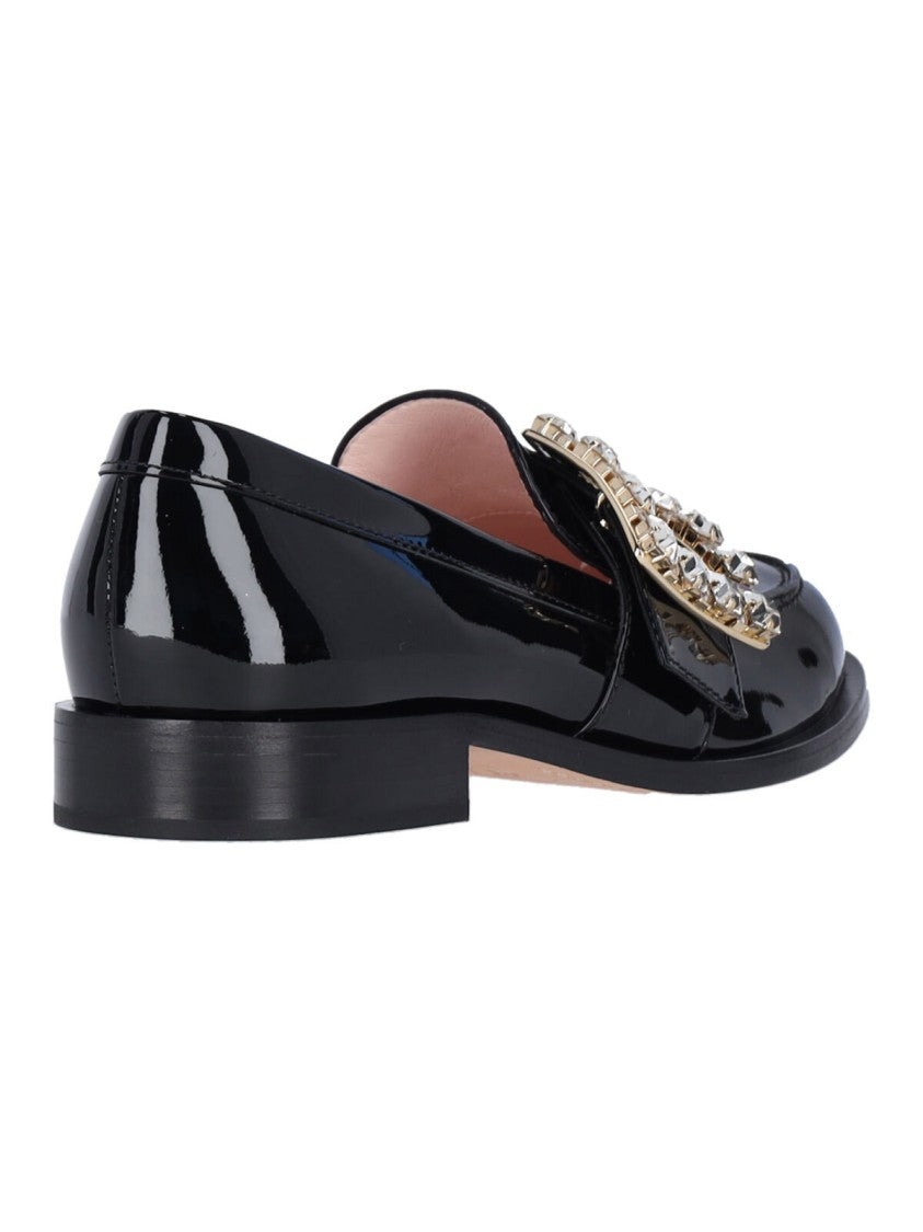 Roger Vivier Slip-On Black Patent Loafers With Crystal Buckle Detail