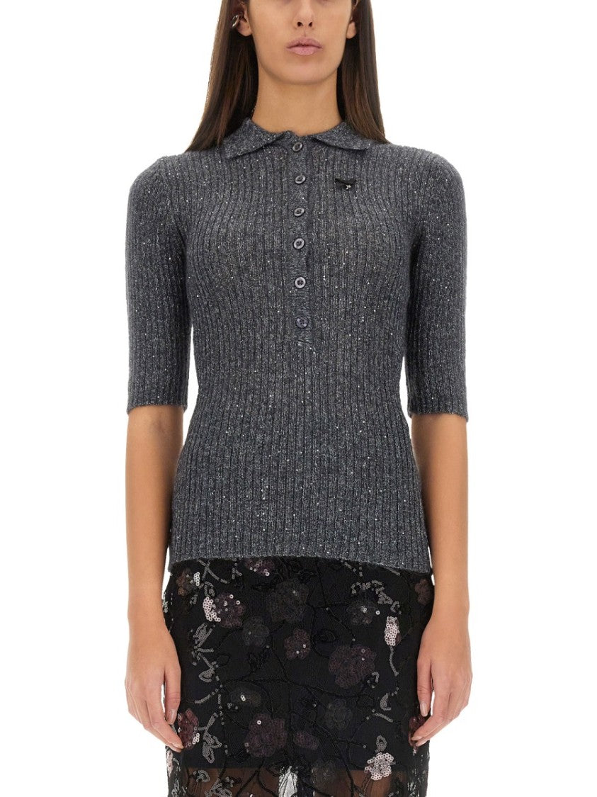 Rotate Slim-Fit Grey Mohair Sweater