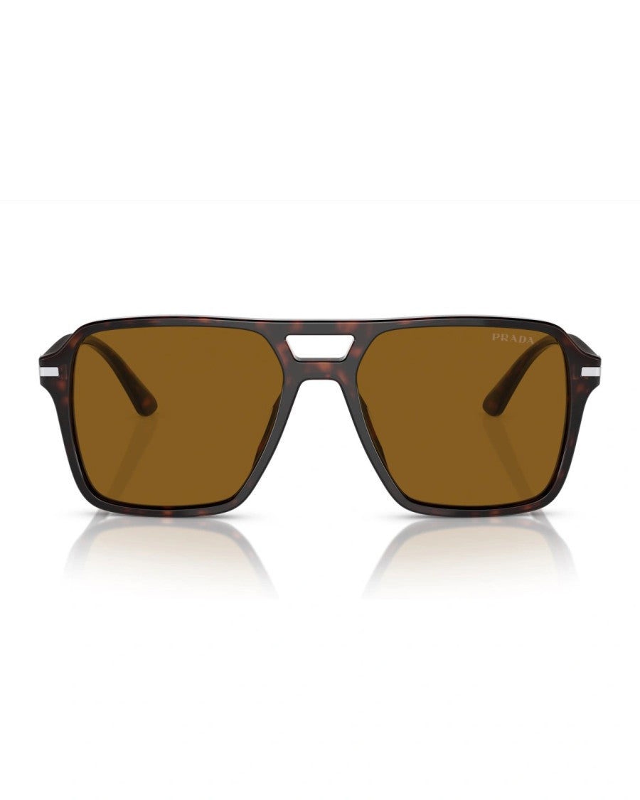 Prada Havana Patterned Angular Sunglasses With Brown Lenses