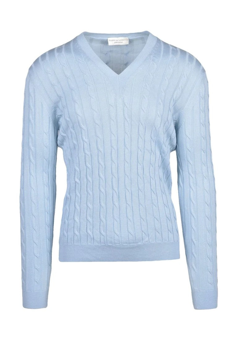 Filippo De Laurentiis Light Blue Cotton Men's Sweater