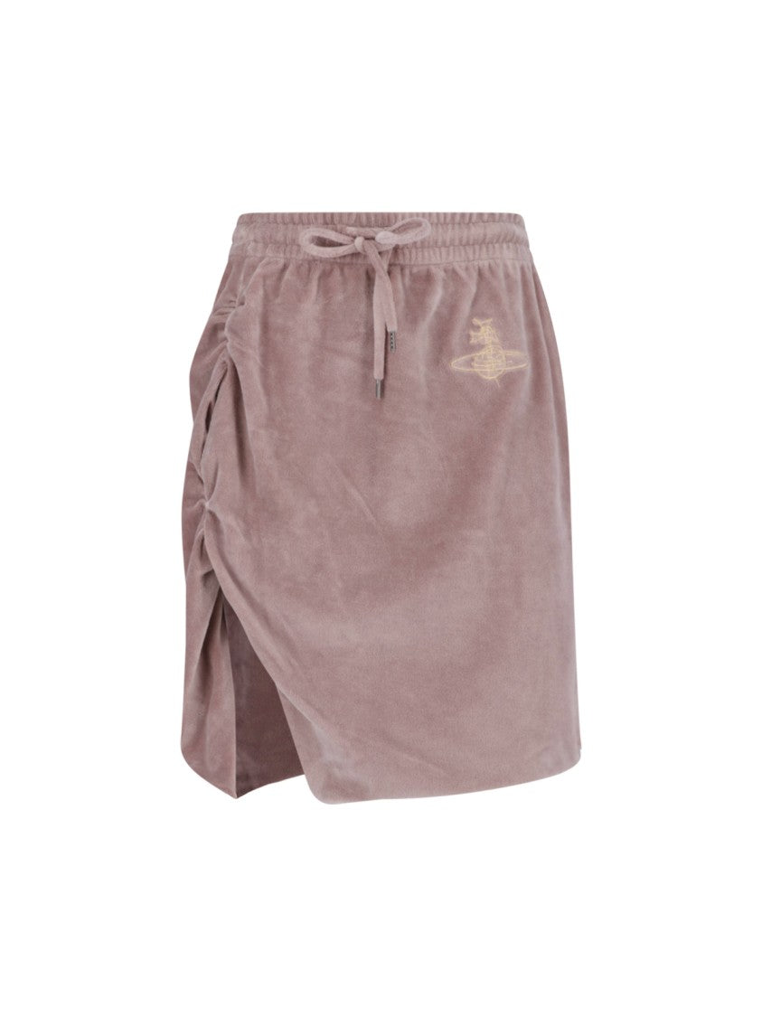 Vivienne Westwood Pink Ruched Drawstring Velvety Skirt