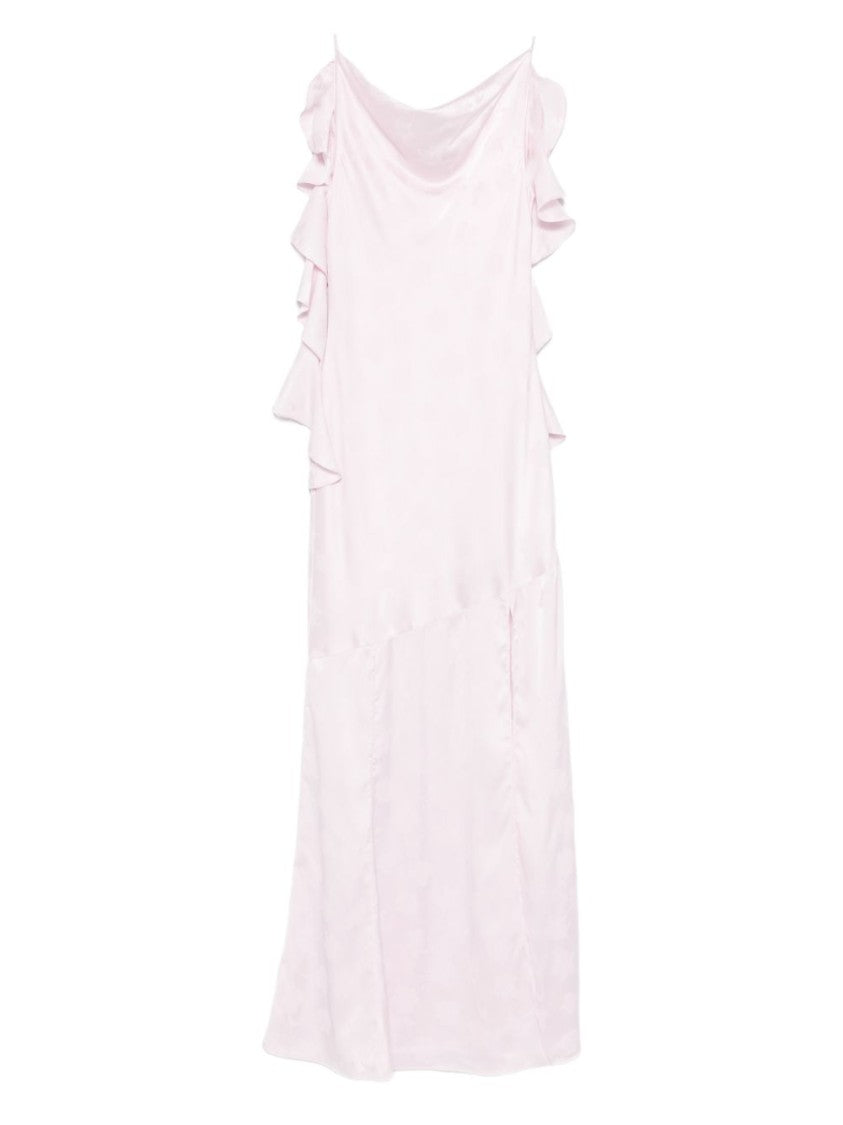 Rotate Draped Pink Maxi Dress With Ruffle Details
