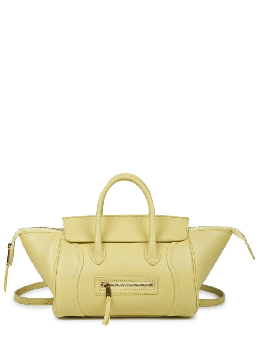 Celine Structured Yellow Lambskin Shoulder Bag With Unique Silhouette