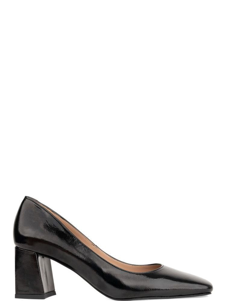 Sergio Moretti Black Closed-Toe Leather Low-Block-Heel Pumps