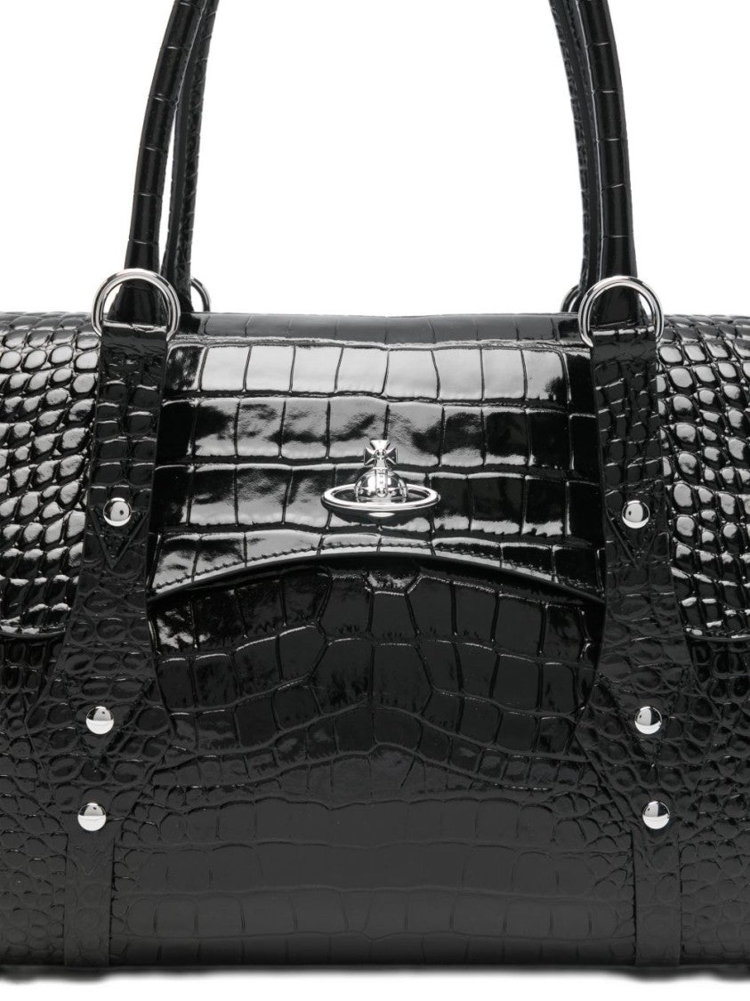 Vivienne Westwood Black Croc Embossed Top Handle Bag