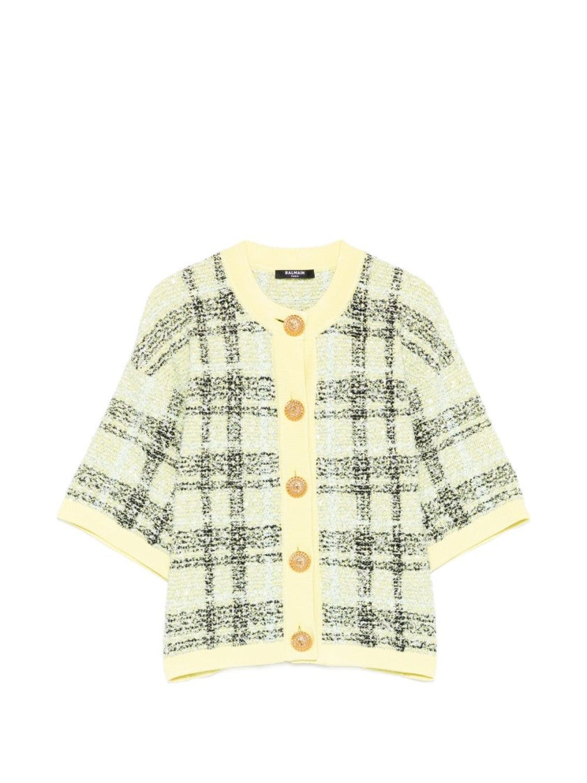 Balmain Textured Plaid Knit Tops