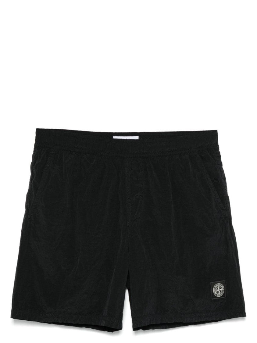 Stone Island Nylon Swim Shorts With Texture And Logo Patch