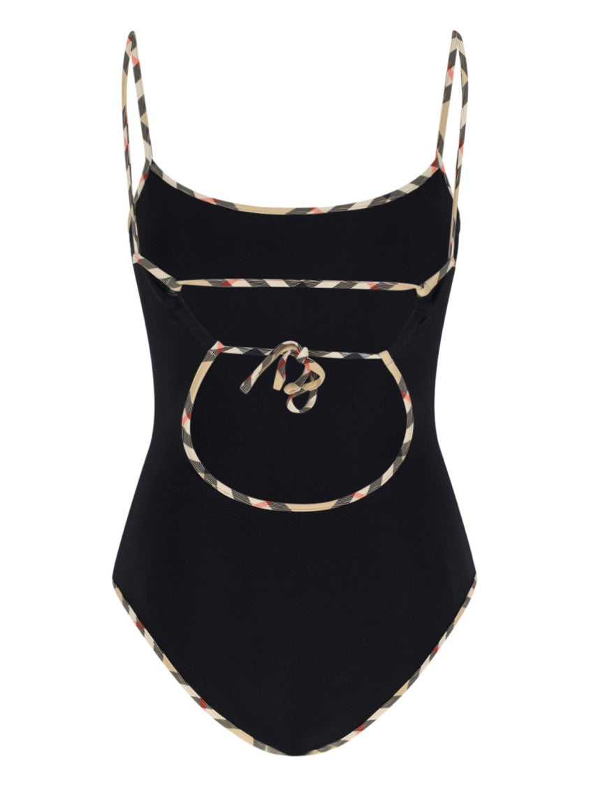 Burberry "Check" One-Piece Swimsuit In Black Stretch Fabric