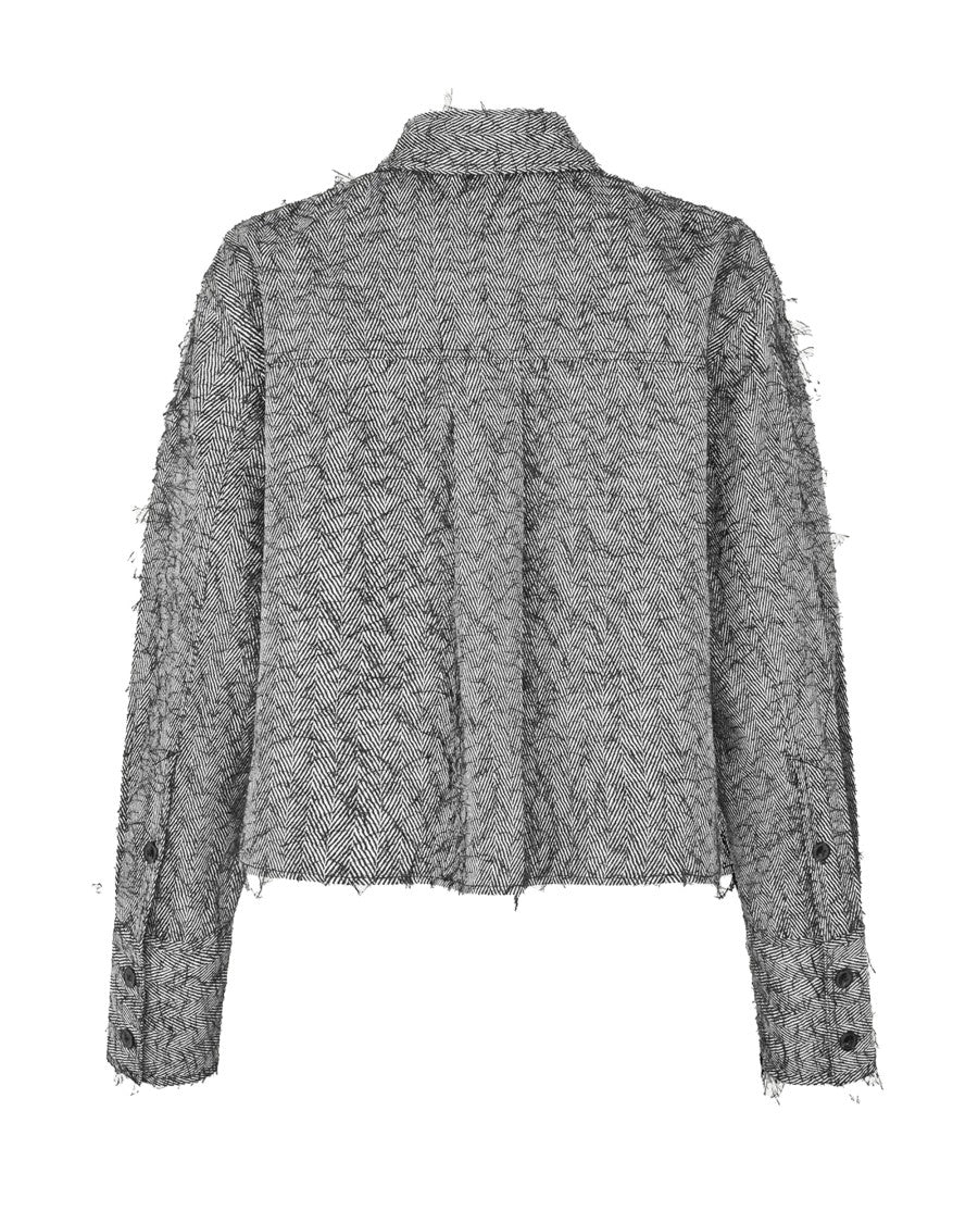 Samsøe Samsøe Loose-Fit Black And White Herringbone Shirt With Textured Design