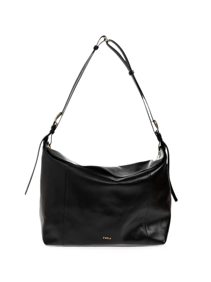 Furla Black Leather Shoulder Bag With Adjustable Strap