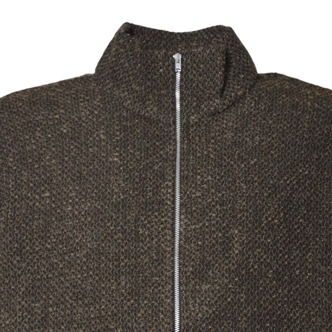 Our Legacy Textured Brown Knit Sweater With Front Zipper And Stand-Up Collar