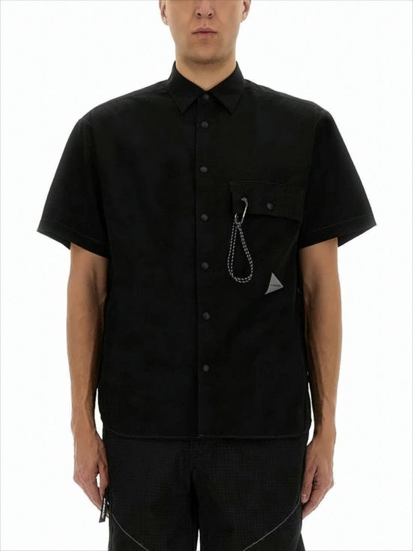 And Wander Boxy Black Short-Sleeved Shirt With Classic Collar