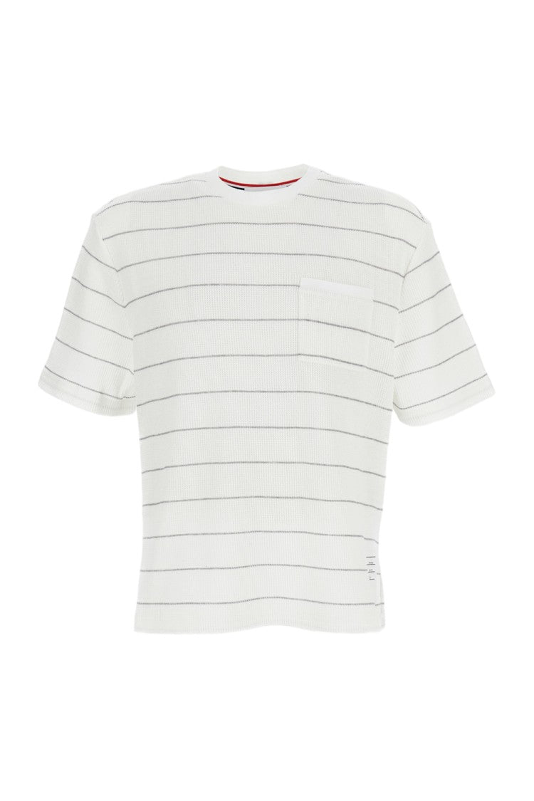 Thom Browne Short Sleeve Tee In Textured Stripe Waffle