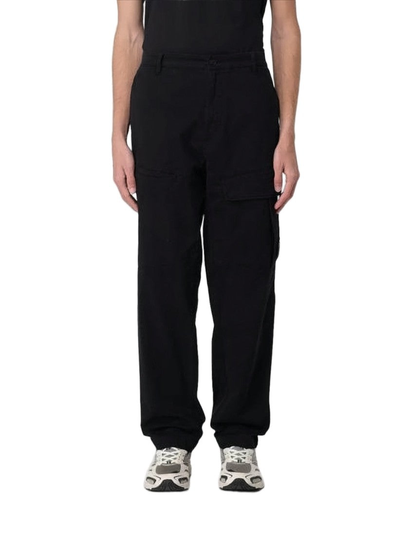 C.P. Company Minimalist Black Straight Pants With Utilitarian Flap Pocket